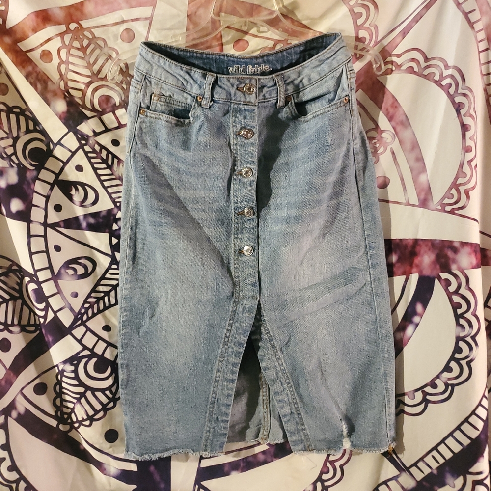Wild Fable Button Front Distressed Denim Skirt